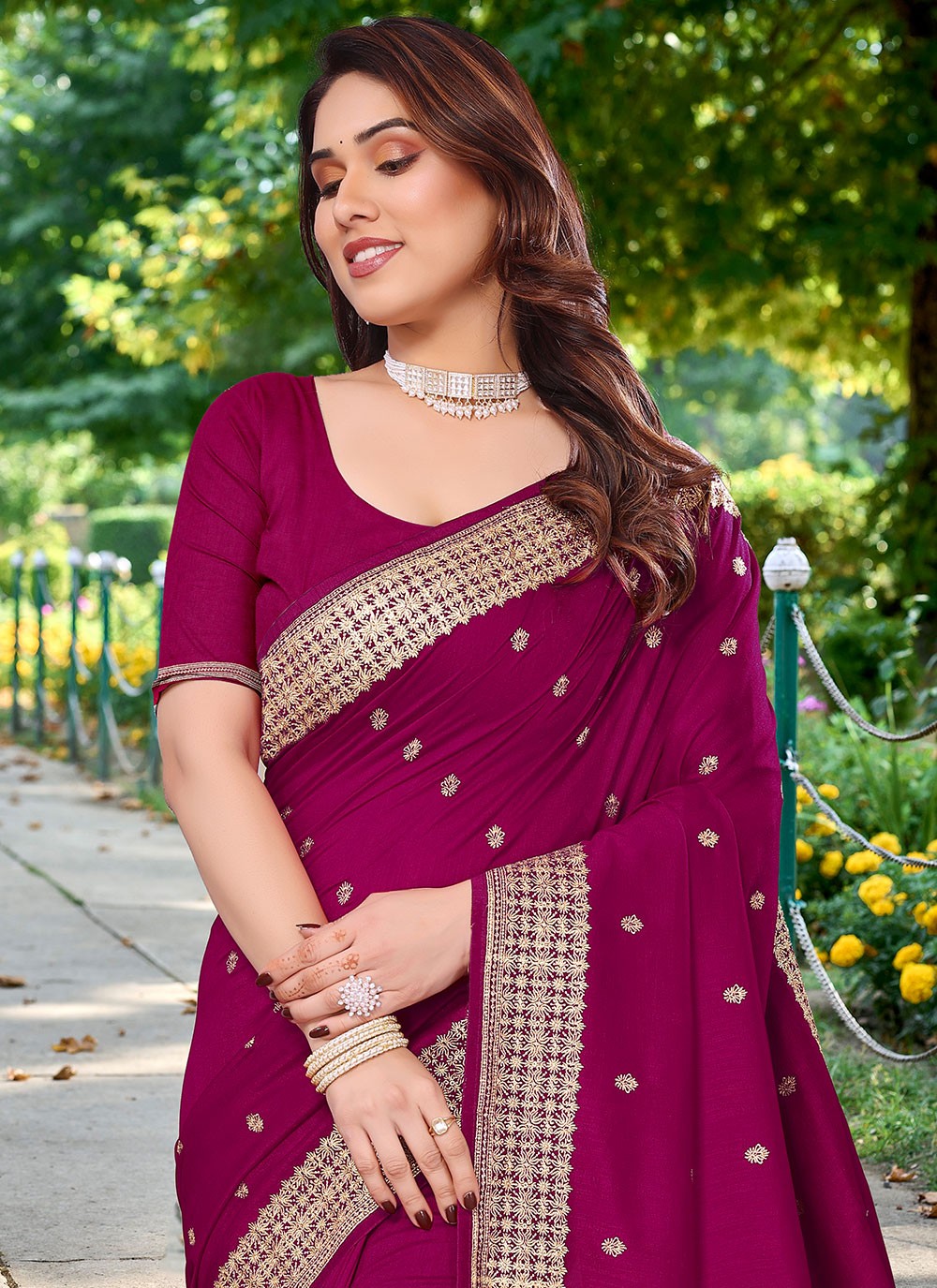 Classic Embroidered Vichitra Silk Saree - S6872