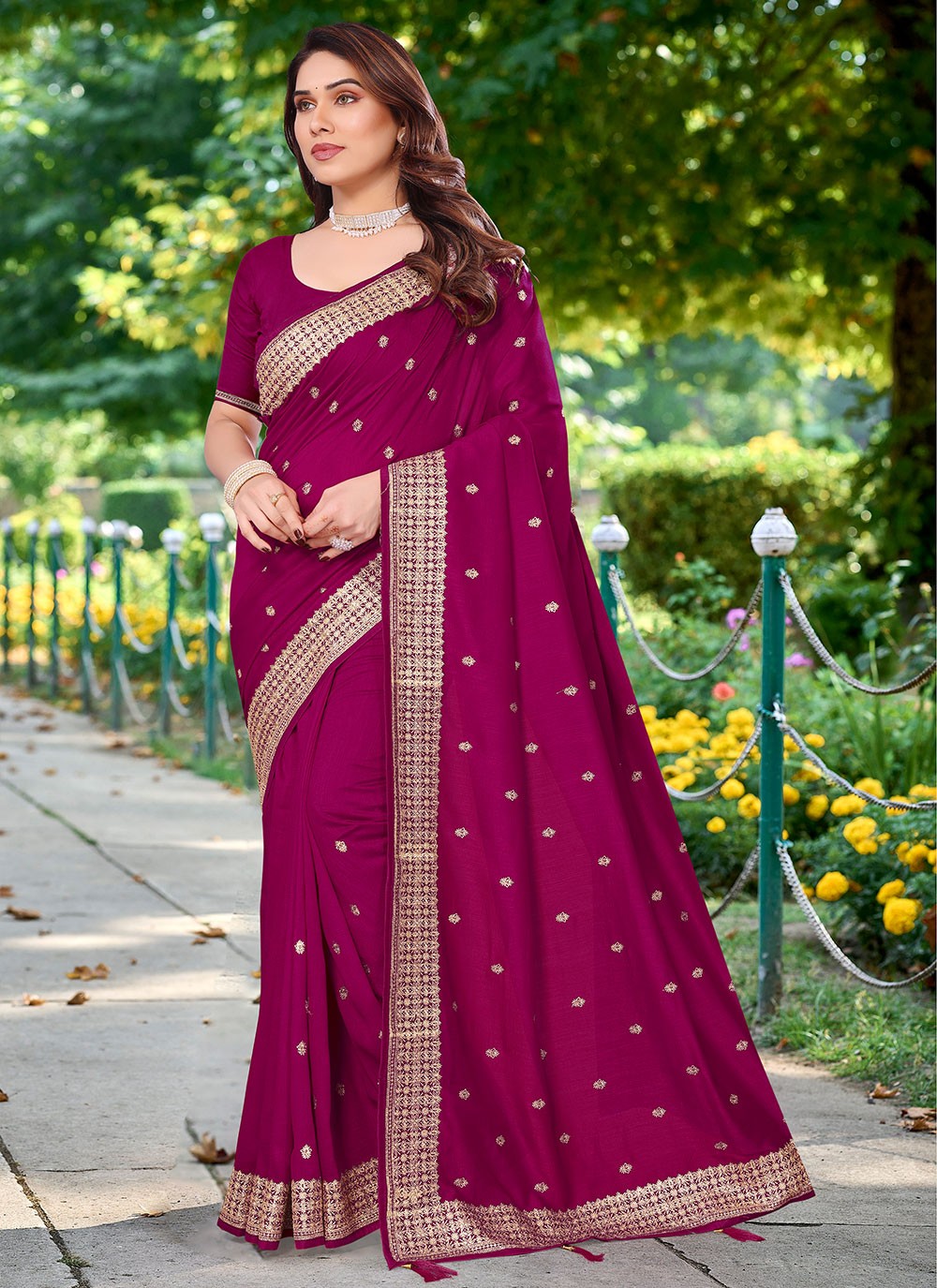 Classic Embroidered Vichitra Silk Saree - S6872