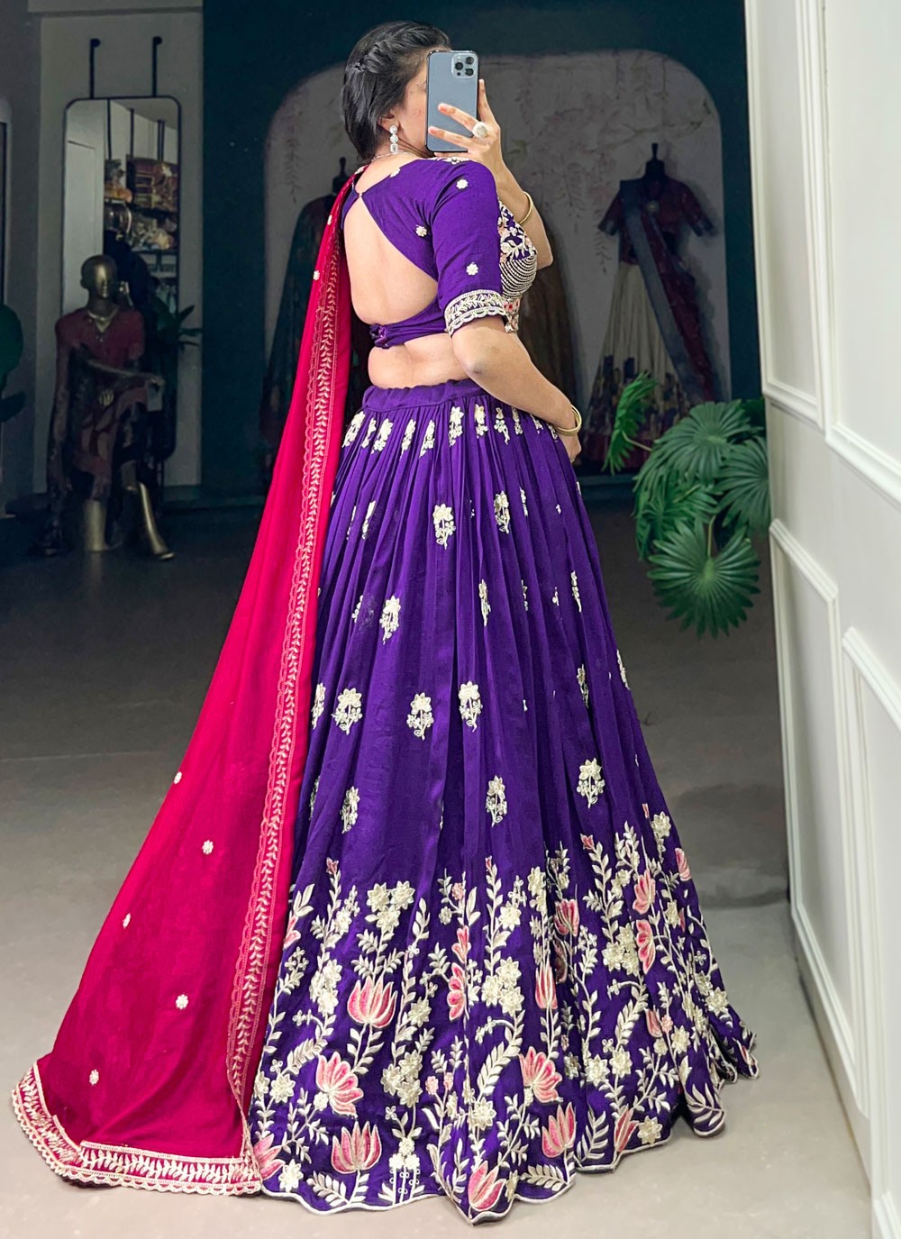 Embroidered Vichitra Silk Lehenga - L3165