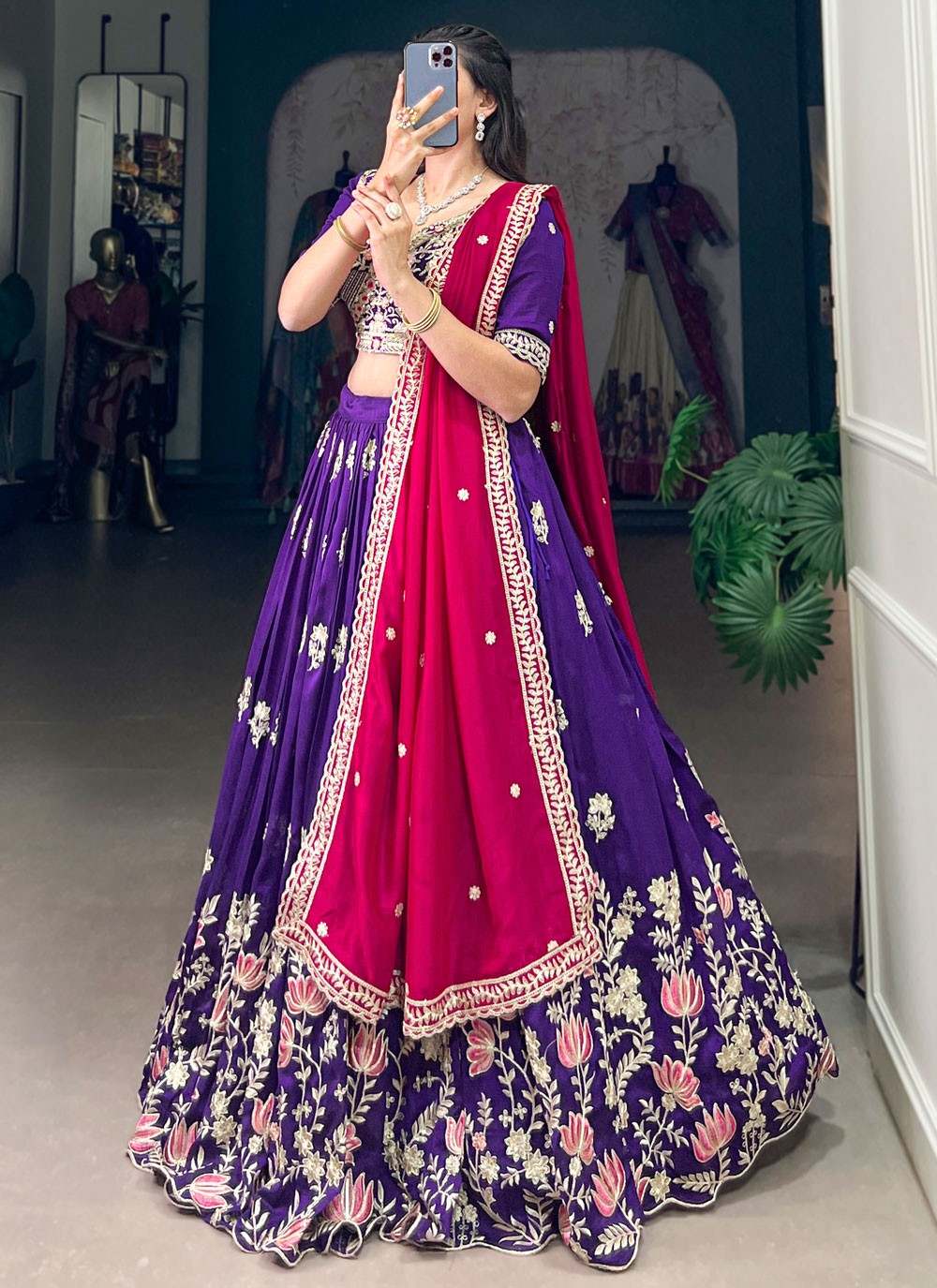 Embroidered Vichitra Silk Lehenga - L3165