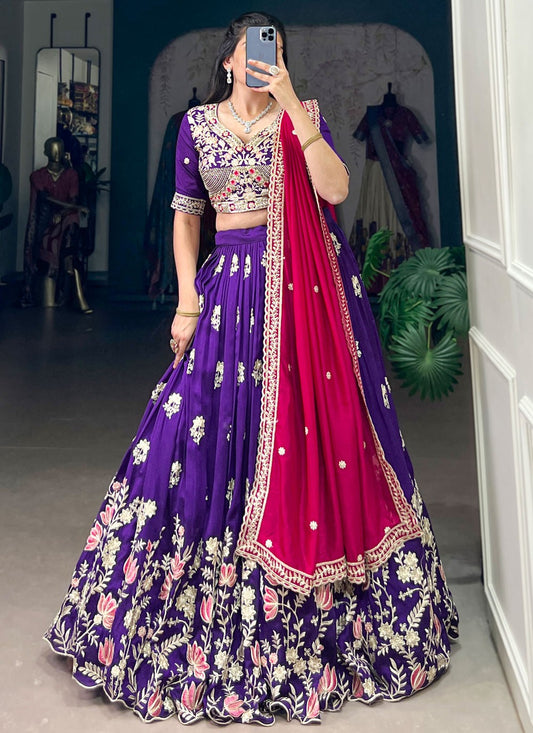 Embroidered Vichitra Silk Lehenga - L3165