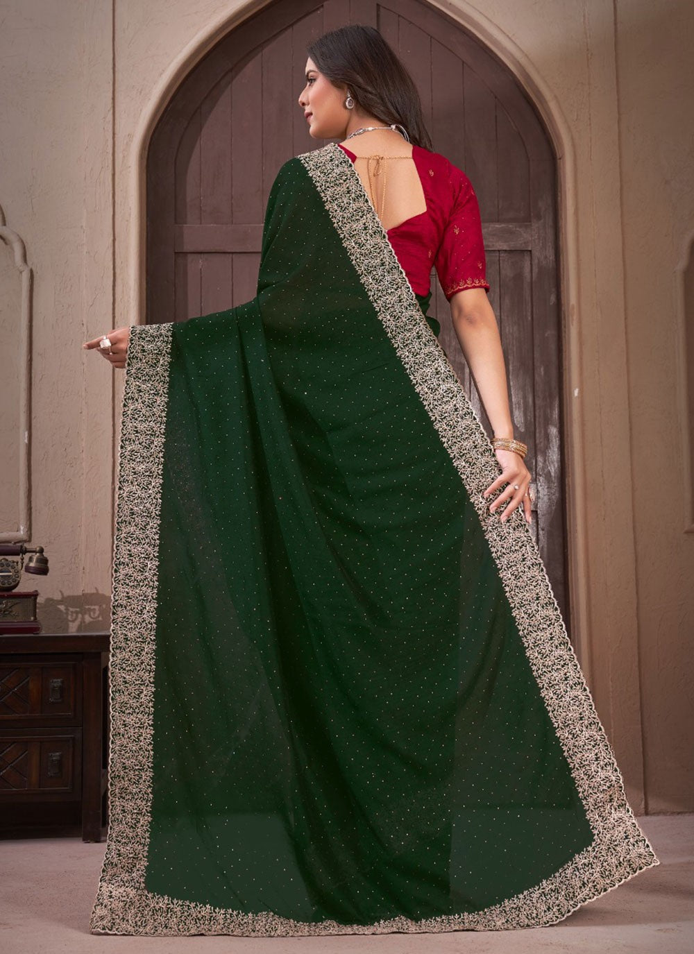 Classic Border Work Vichitra Silk Saree - S5681