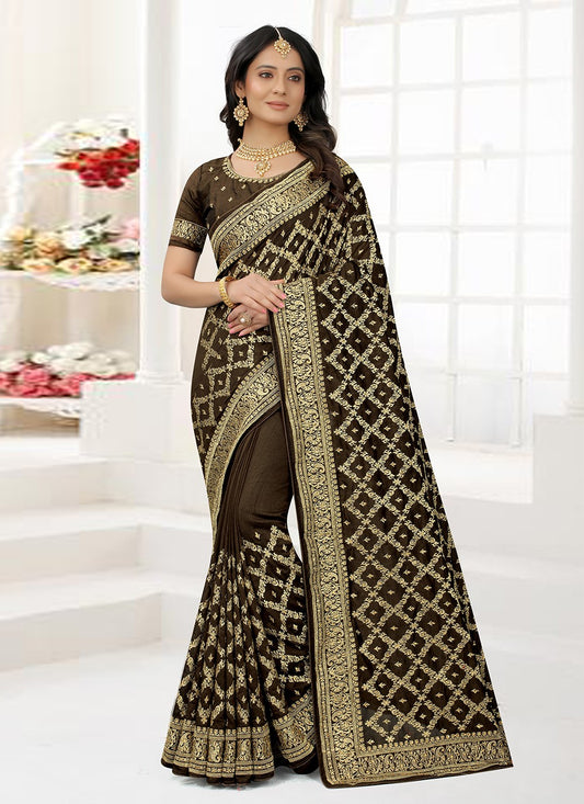 Classic Embroidered Vichitra Silk Saree - S1390