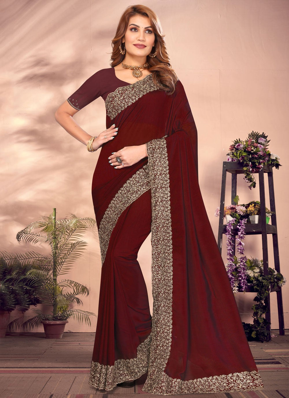 Classic Embroidered Vichitra Silk Saree - S8650