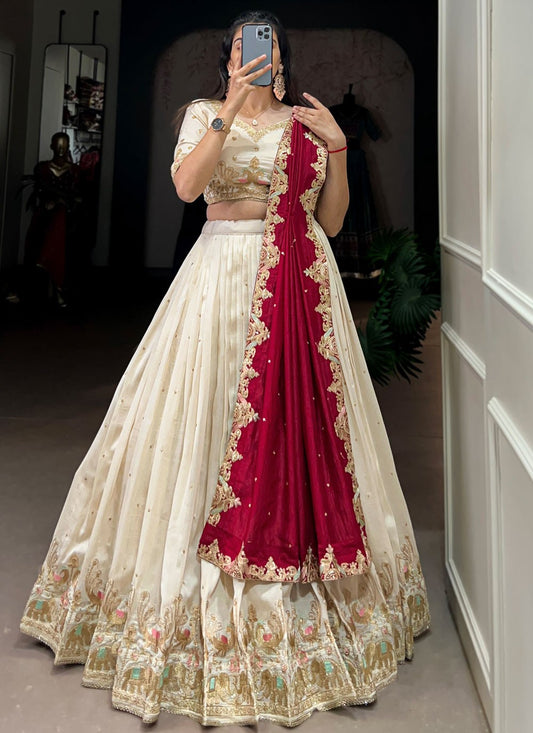 Embroidered Vichitra Silk A - Line Lehenga - L2879