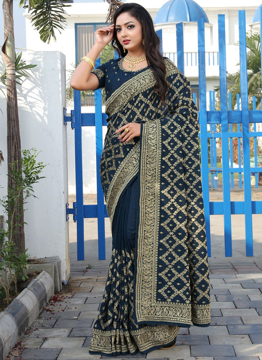 Traditional Embroidered Vichitra Silk Saree - S1228