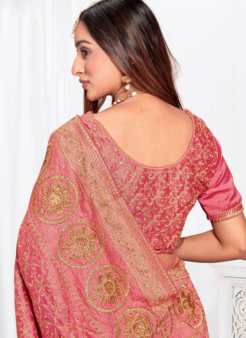 Embroidered, Zari Vichitra Silk Saree - S12102