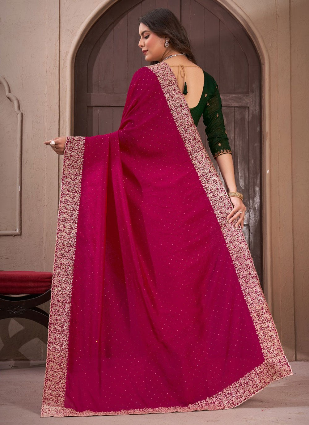 Classic Border Work Vichitra Silk Saree - S5681