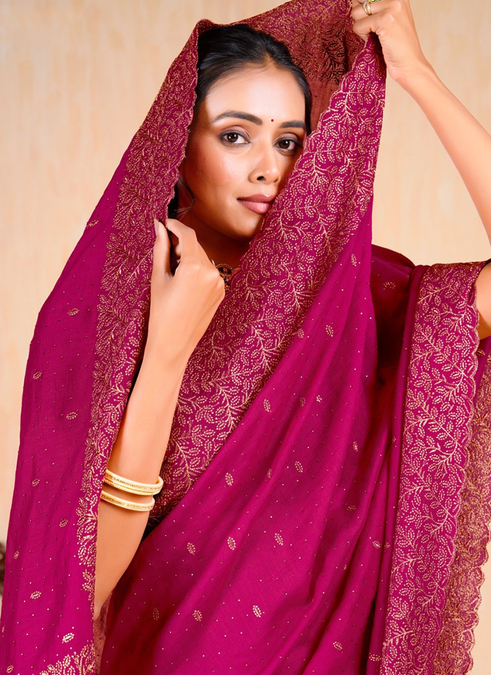 Contemporary Embroidered Vichitra Silk Saree - S5693