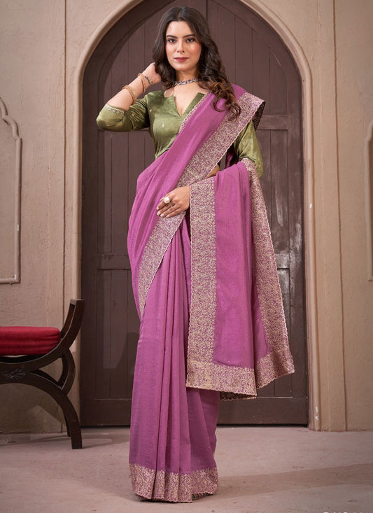 Classic Border Work Vichitra Silk Saree - S5681