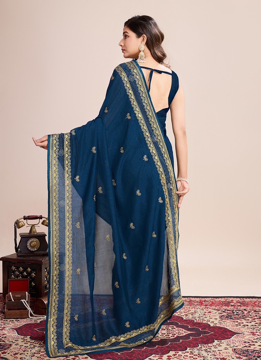 Embroidered Vichitra Silk Saree - S11520