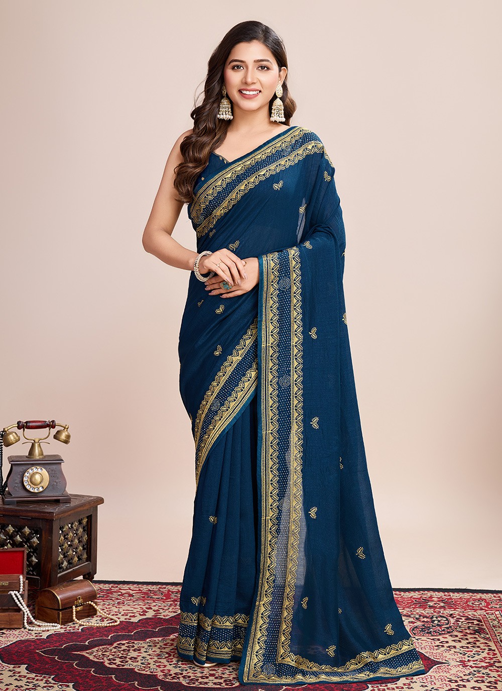 Embroidered Vichitra Silk Saree - S11520