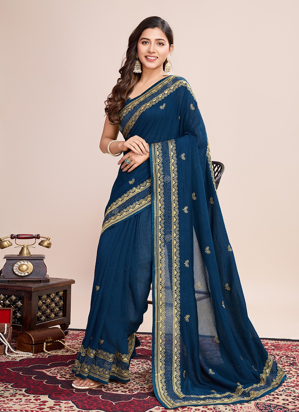 Embroidered Vichitra Silk Saree - S11520