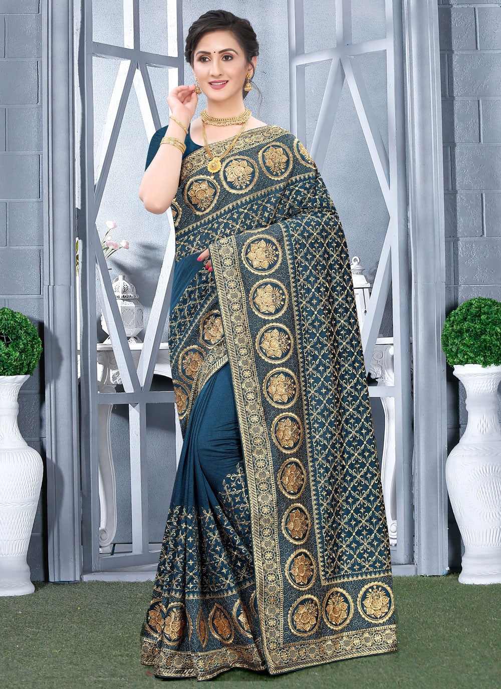 Classic Embroidered Vichitra Silk Saree - S6297