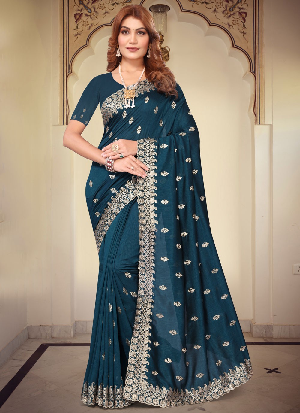 Classic Embroidered Vichitra Silk Saree - S7791