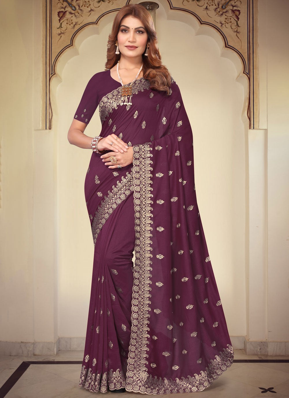 Classic Embroidered Vichitra Silk Saree - S7791