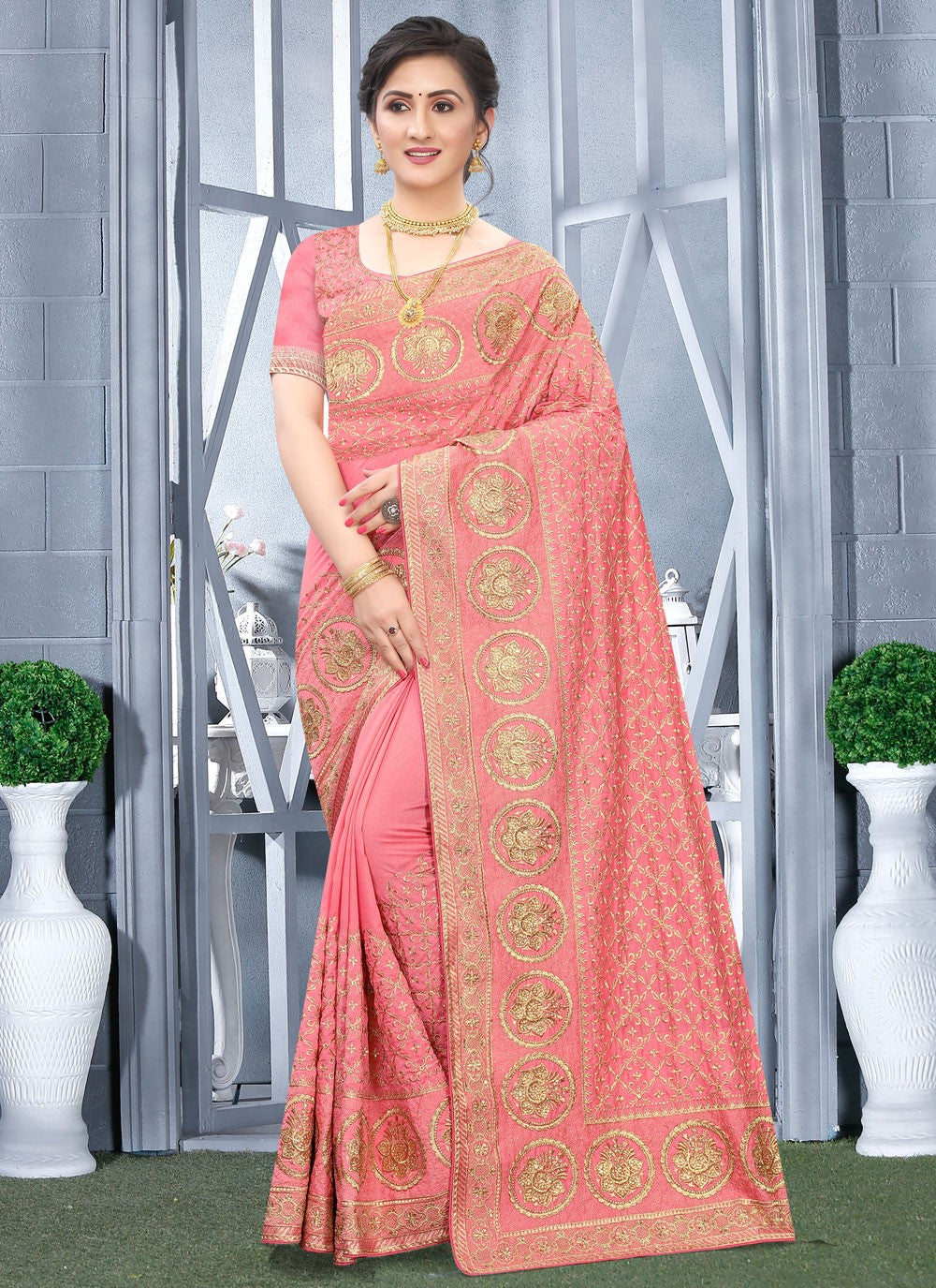 Classic Embroidered Vichitra Silk Saree - S6297