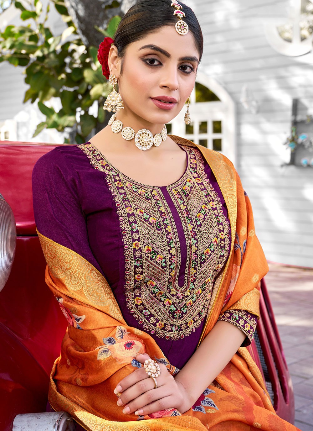 Cord Vichitra Silk Salwar Suit - T4565