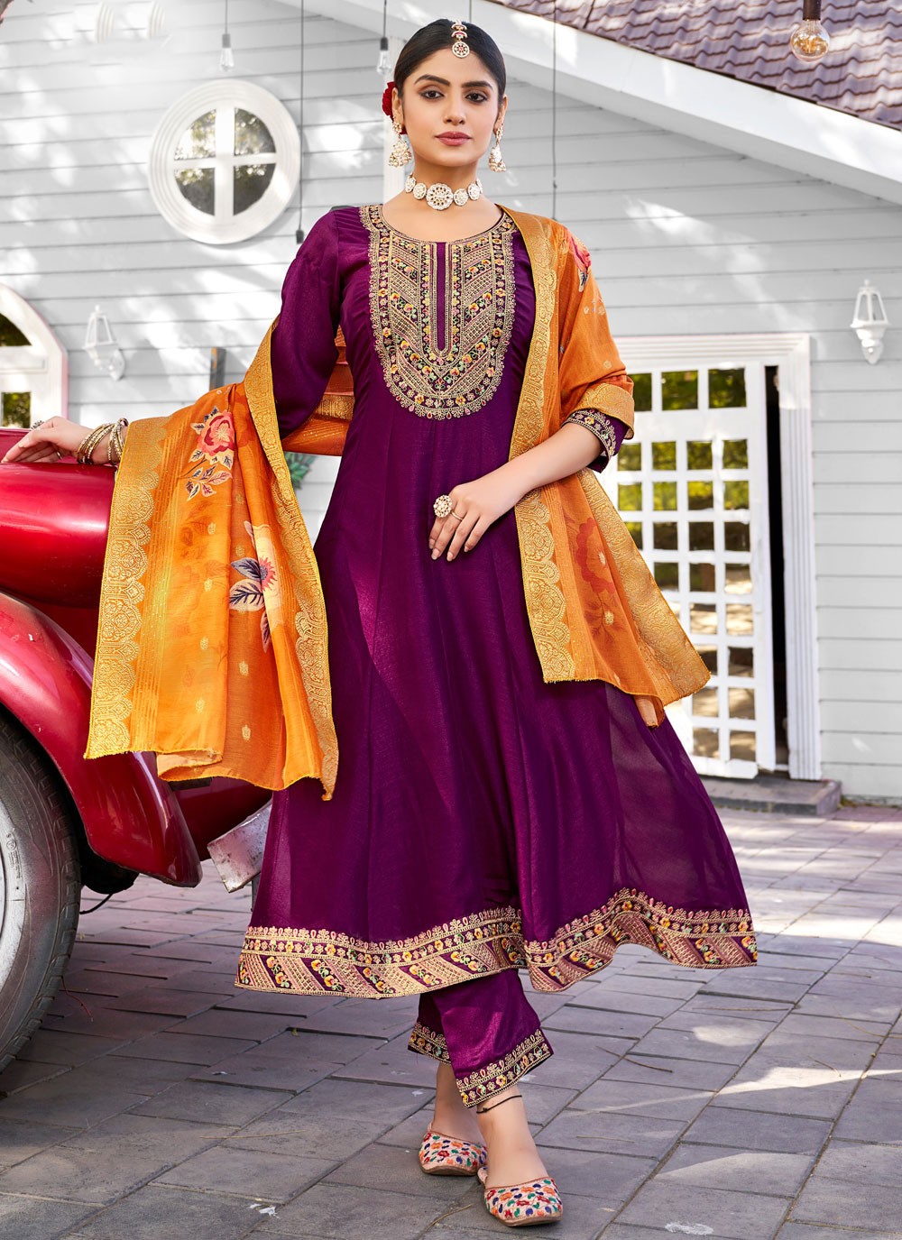 Cord Vichitra Silk Salwar Suit - T4565