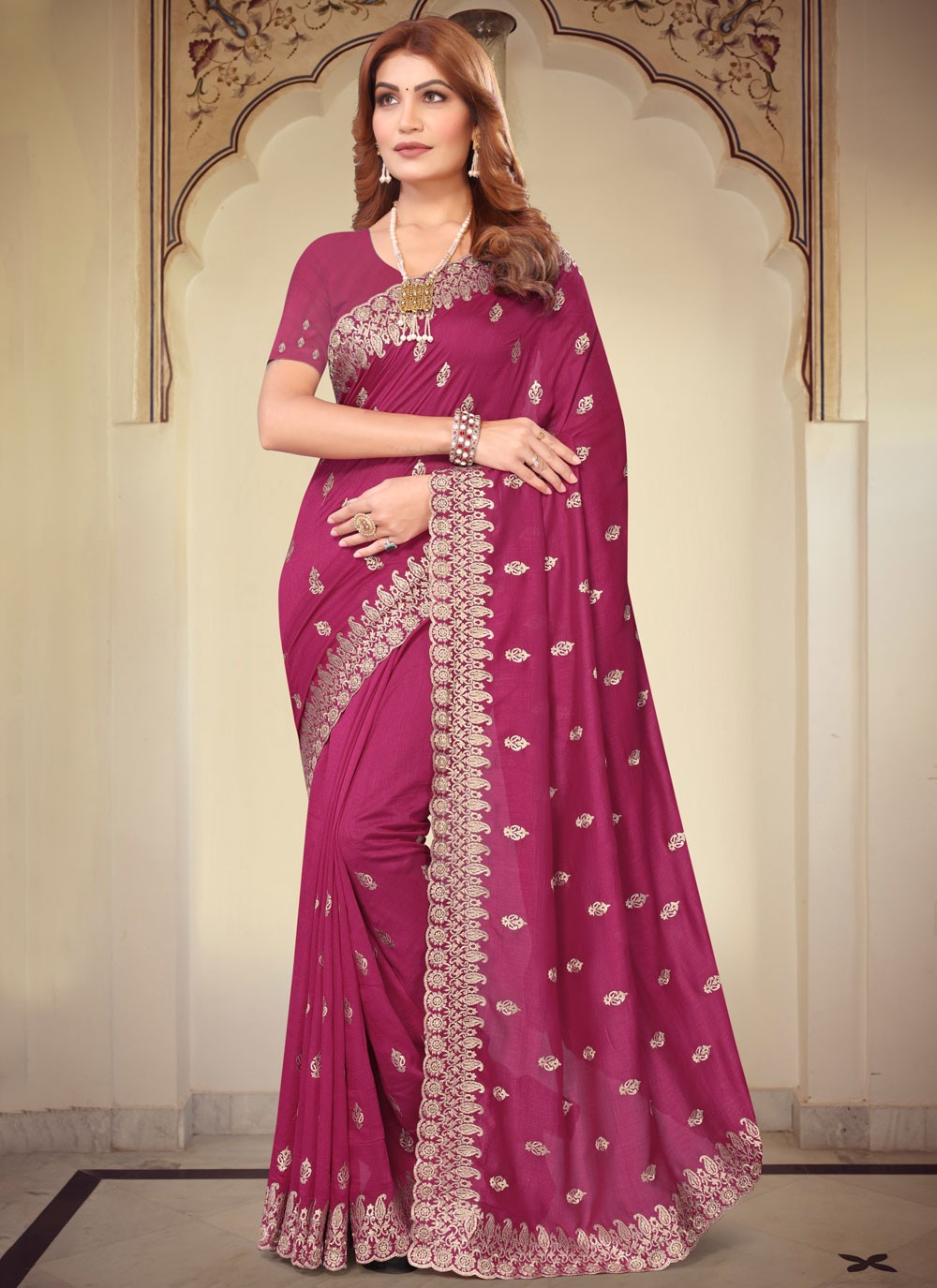 Classic Embroidered Vichitra Silk Saree - S7791