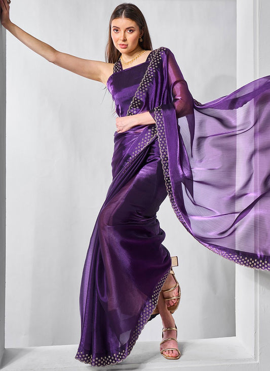 Cutdana, Swarovski Burburry Saree - S11559