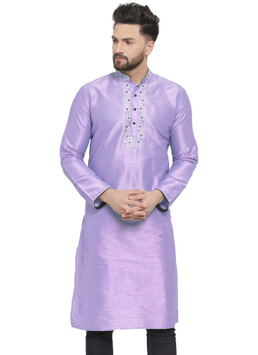 Embroidered Dupion Silk Violet Kurta - M7322