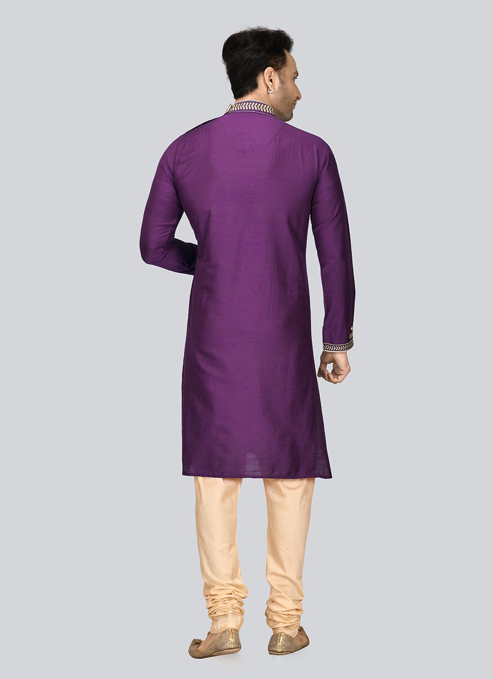 Embroidered Dupion Silk Violet Kurta Pyjama - M2350