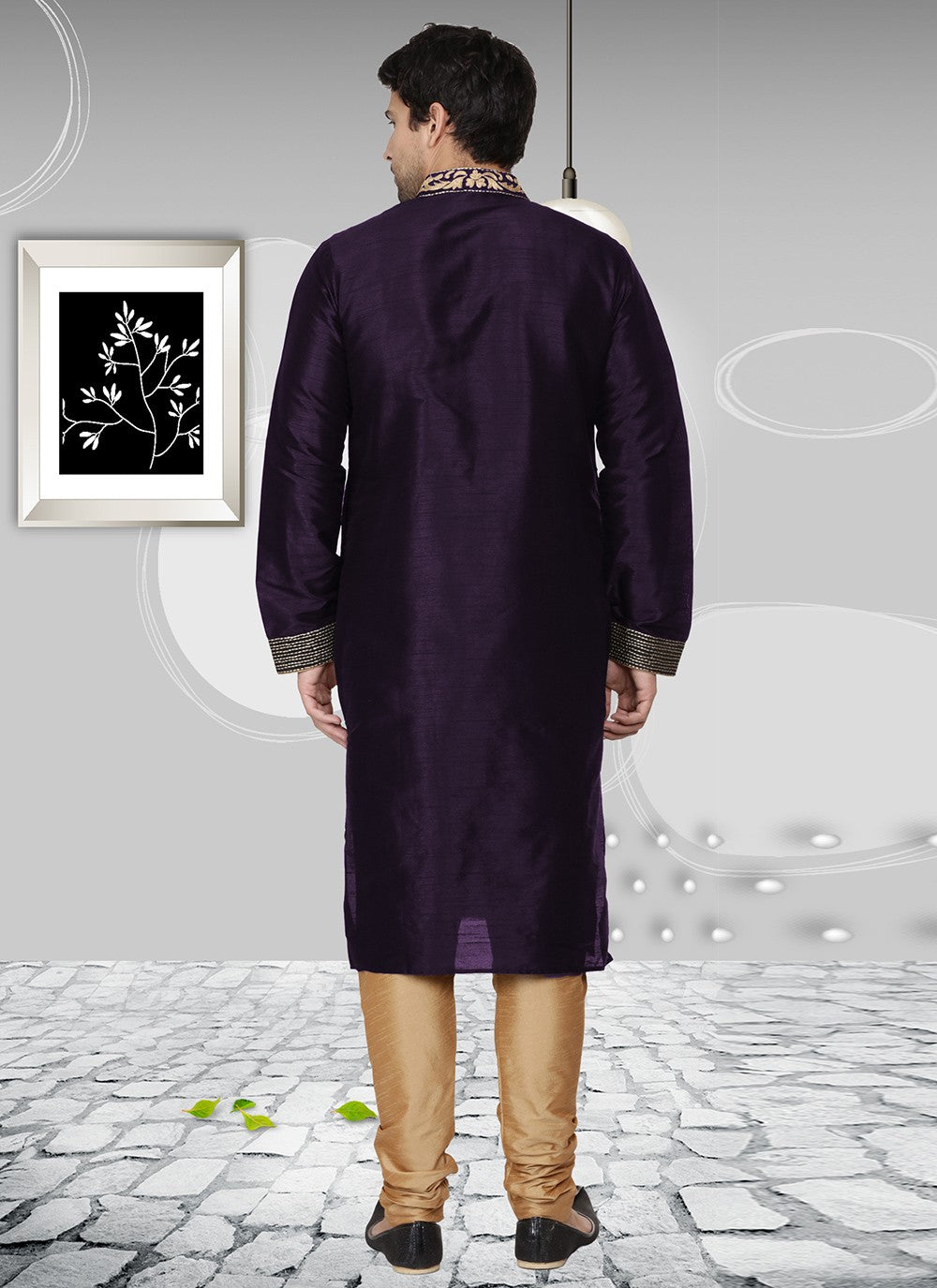 Embroidered Dupion Silk Violet Kurta Pyjama - M6566