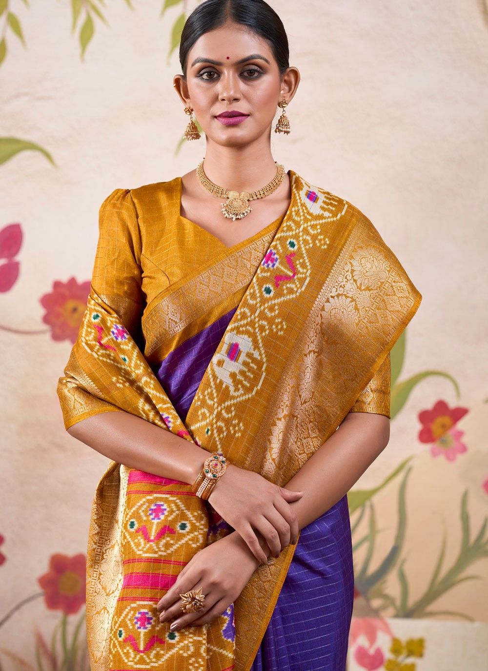 Traditional Border Work Tussar Silk Violet Saree - S10991