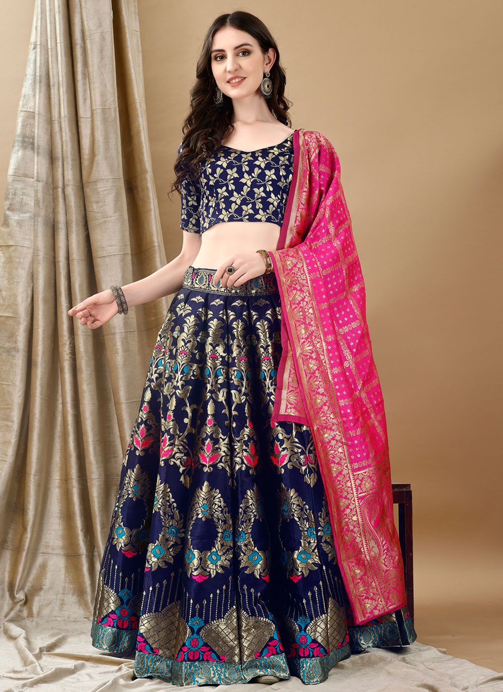 Jacquard Work Jacquard Silk A - Line Lehenga - L2180