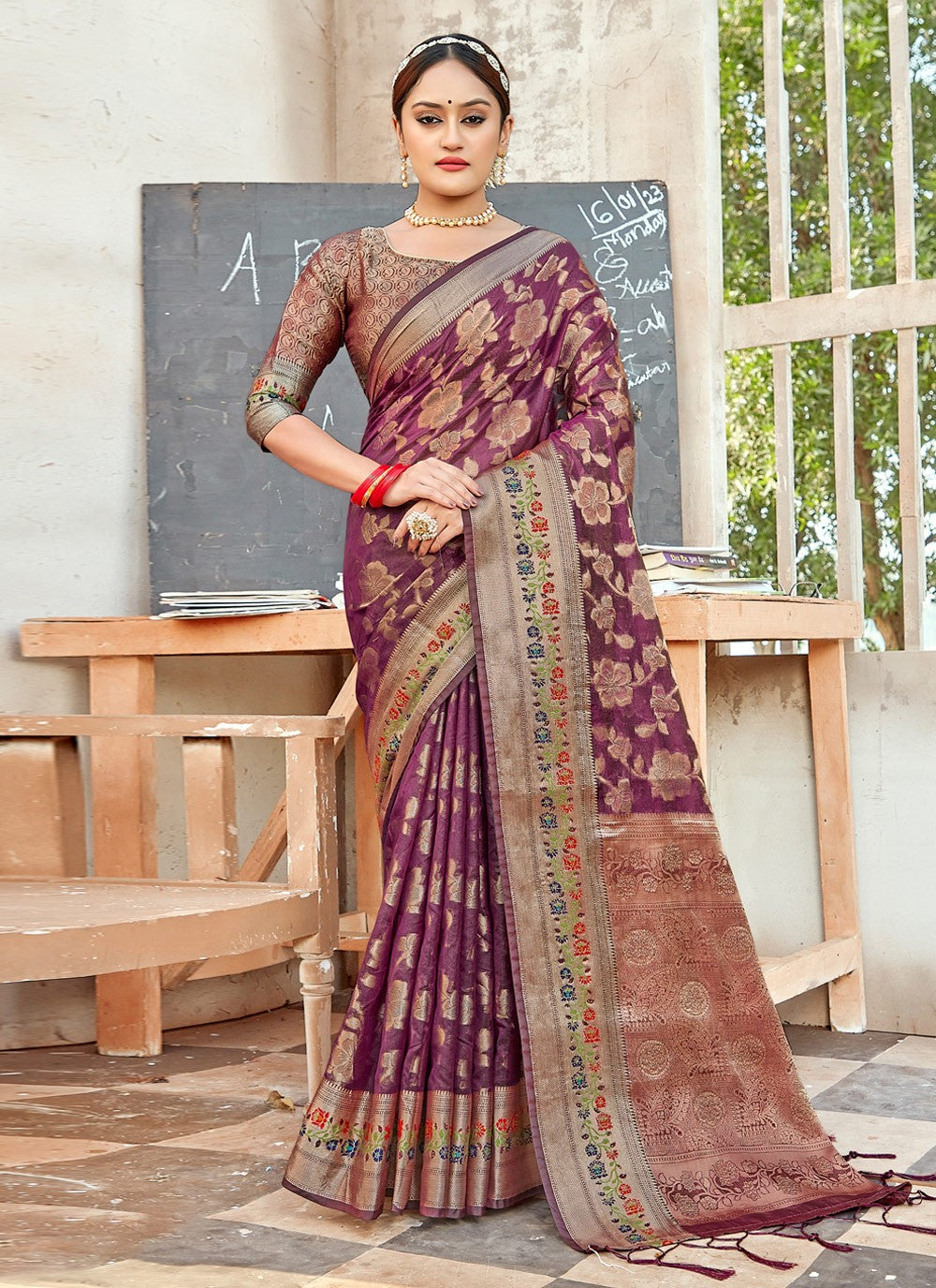 Traditional Embroidered Organza Saree - S2692