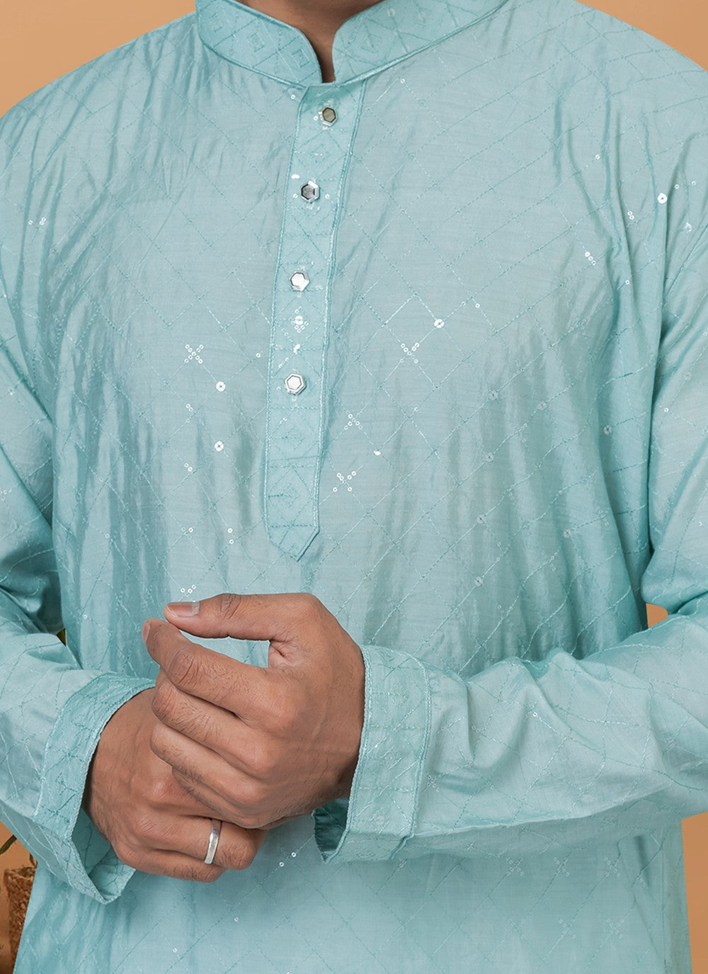 Embroidered Cotton , Viscose Aqua Blue Kurta Pyjama - M6262