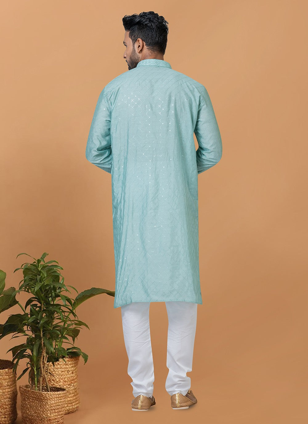 Embroidered Cotton , Viscose Aqua Blue Kurta Pyjama - M6262