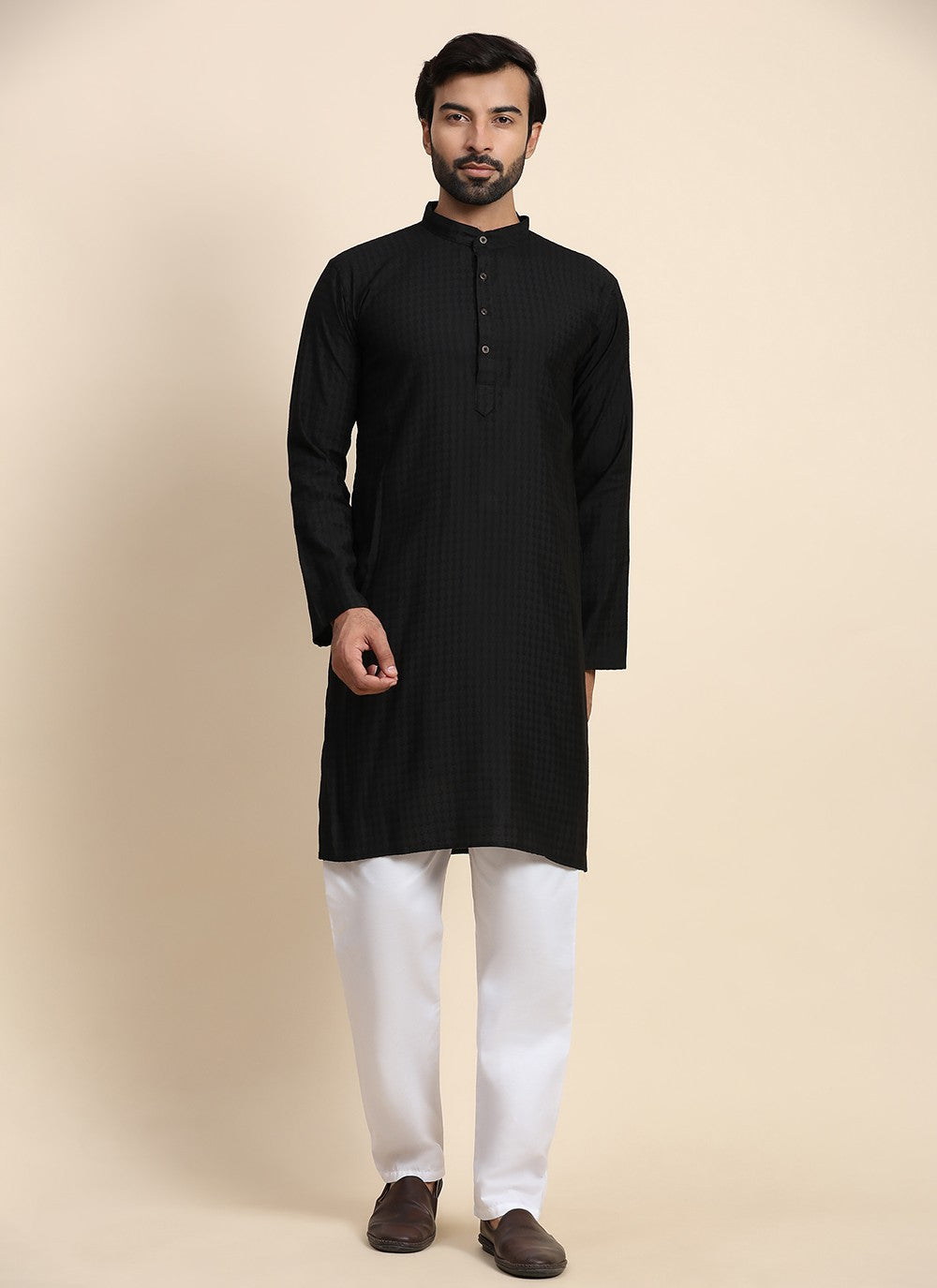 Plain Rayon, Viscose Black Kurta Pyjama - M8435