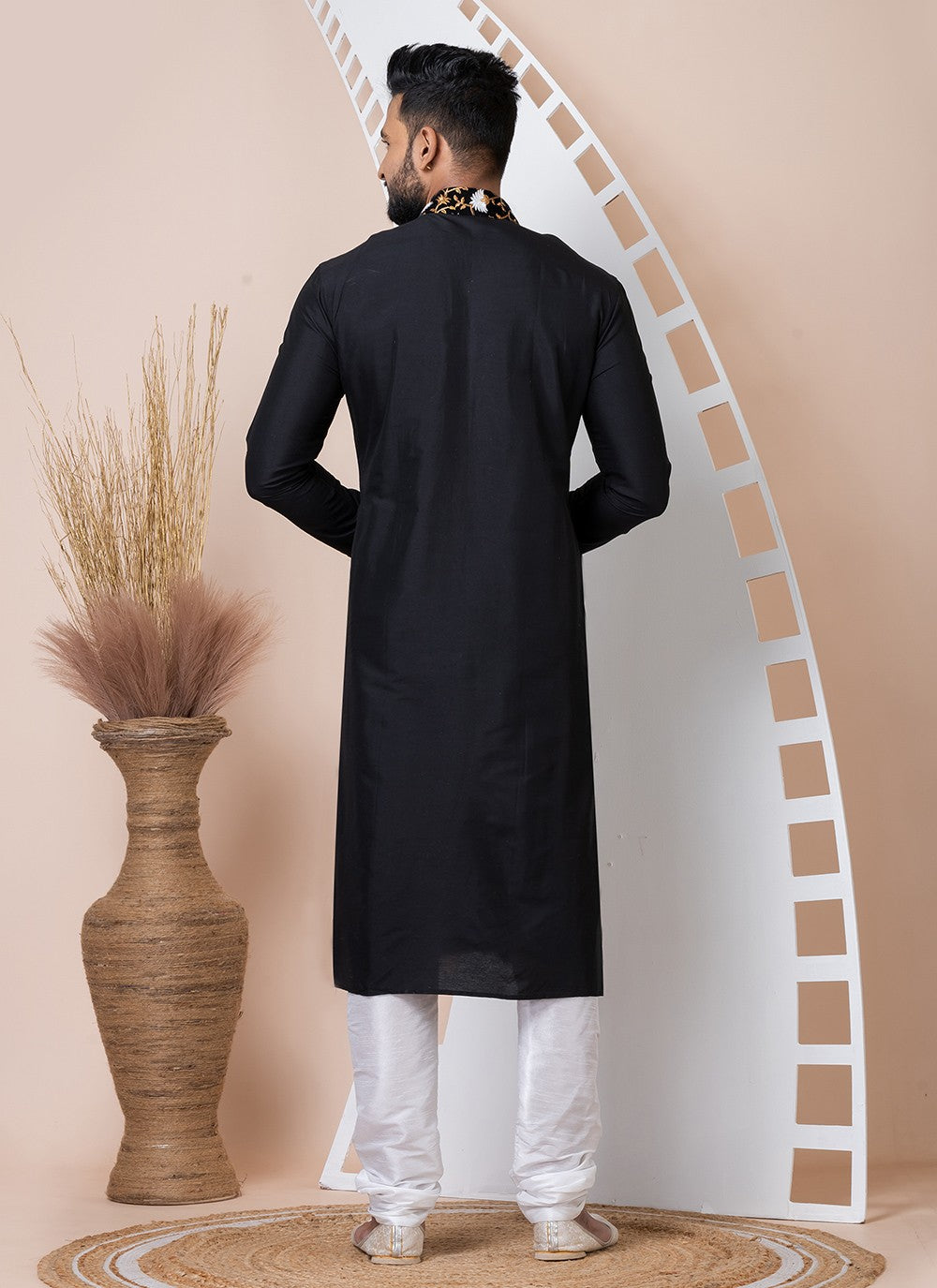 Buttons Viscose Black Kurta Pyjama - M8561