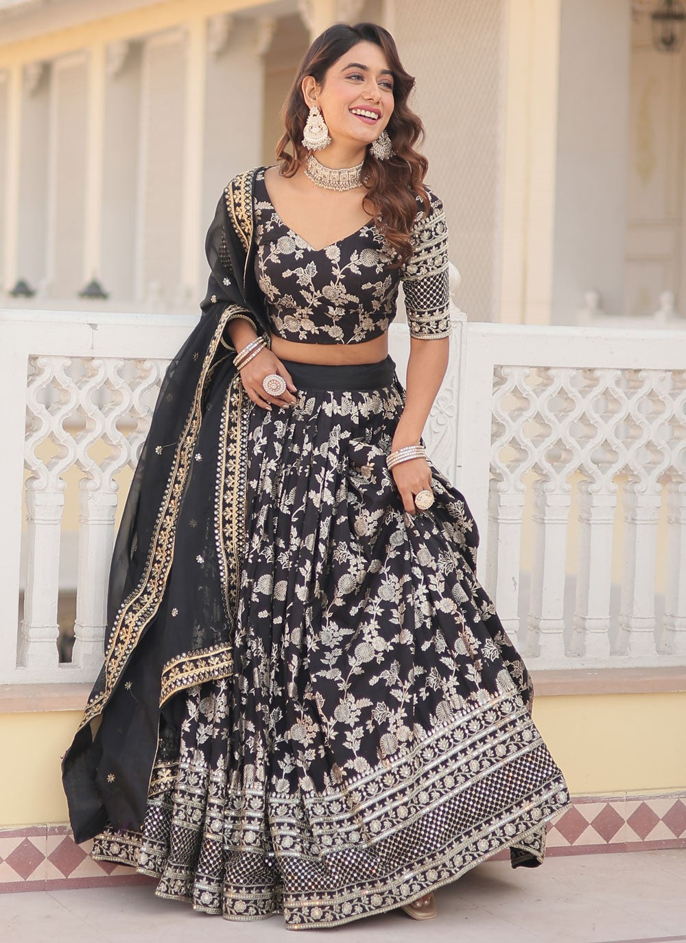 Embroidered Jacquard, Viscose A - Line Lehenga - L1390