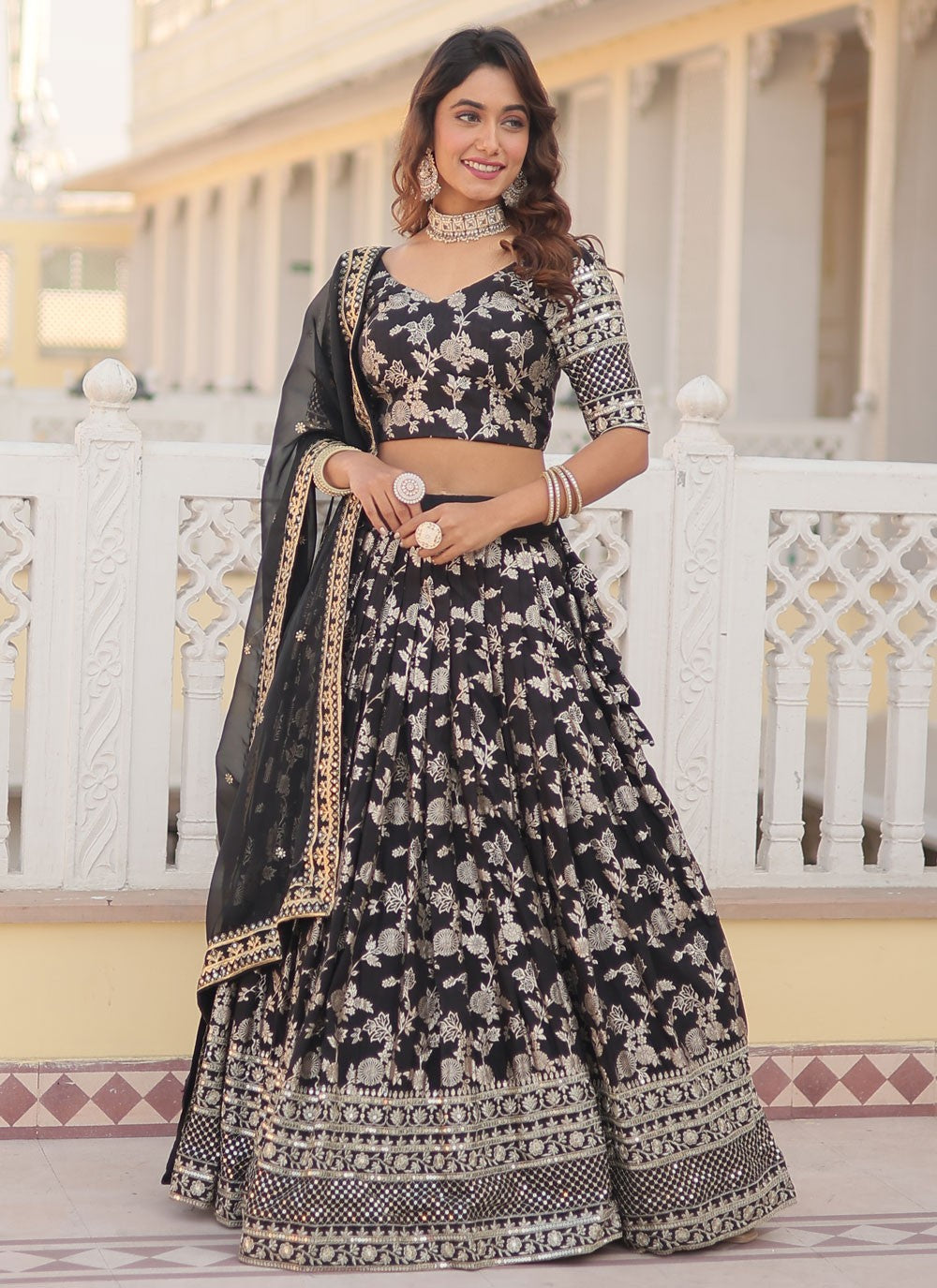 Embroidered Jacquard, Viscose A - Line Lehenga - L1390