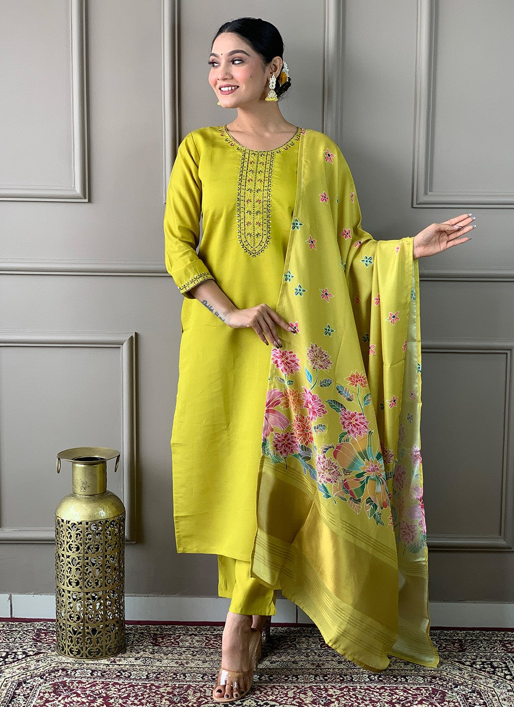 Chanderi , Viscose Pant Style Suit - T3295