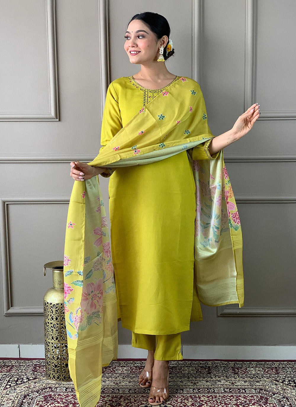 Chanderi , Viscose Pant Style Suit - T3295