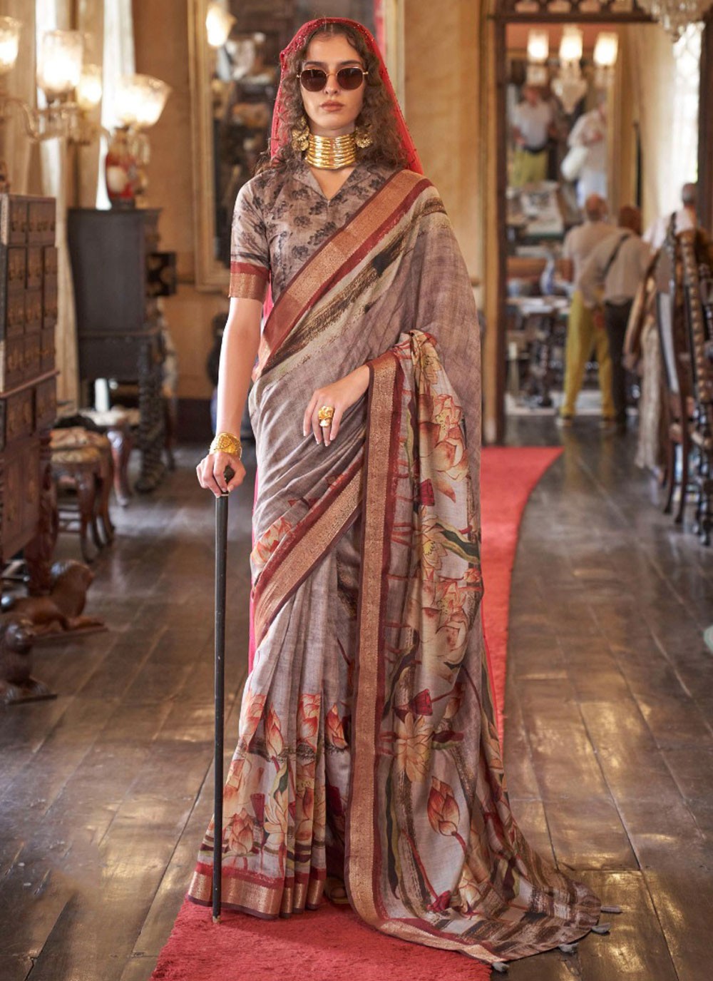 Classic Digital Print Silk, Viscose Saree - S8978