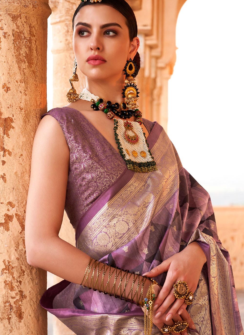 Classic Foliage Prints Viscose Saree - S8919