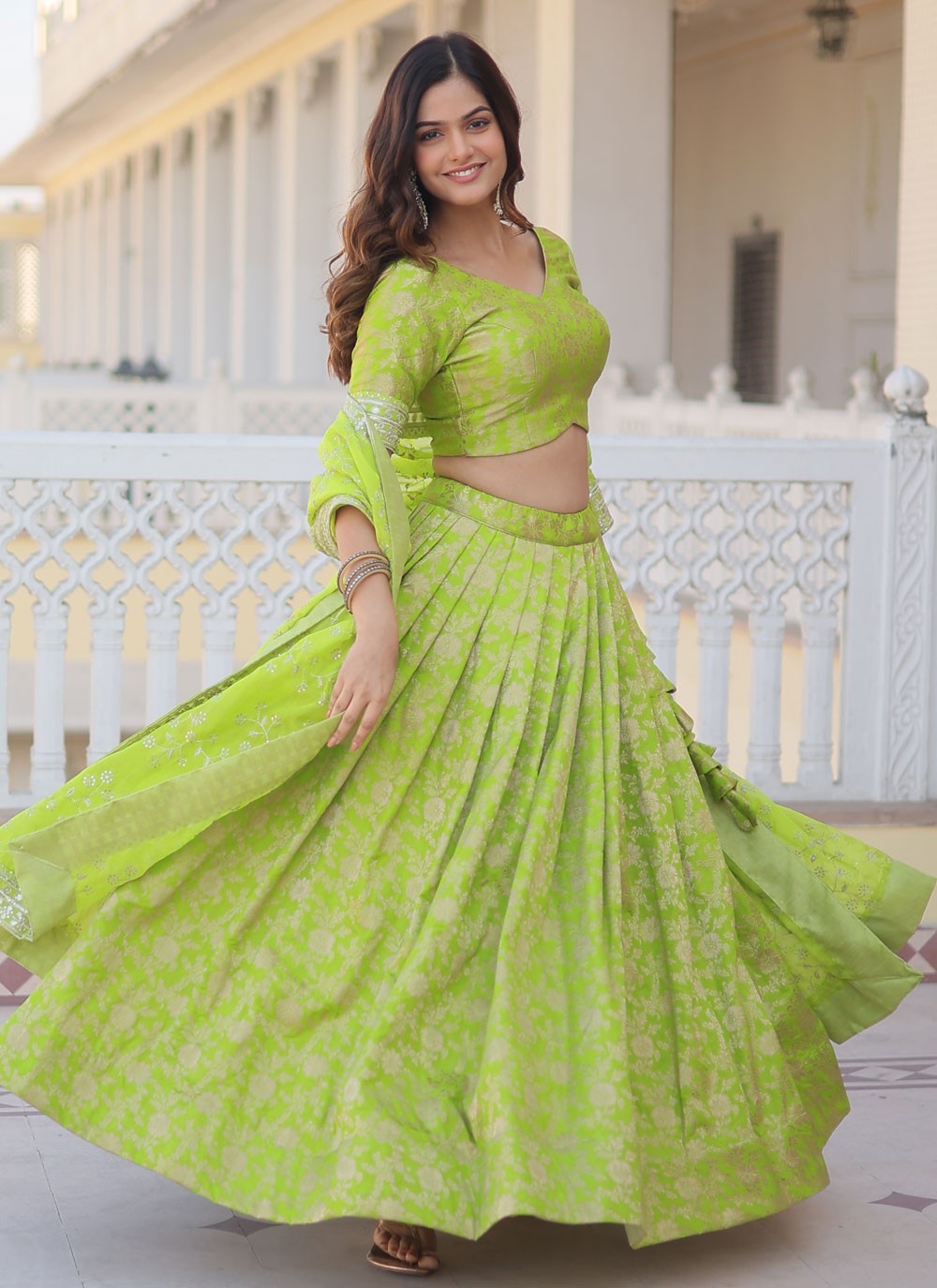 Embroidered Jacquard, Viscose A - Line Lehenga - L1409