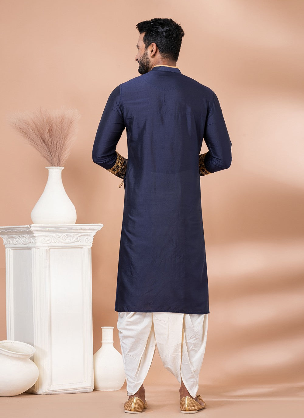 Embroidered Viscose Navy Blue Dhoti Kurta - M8293