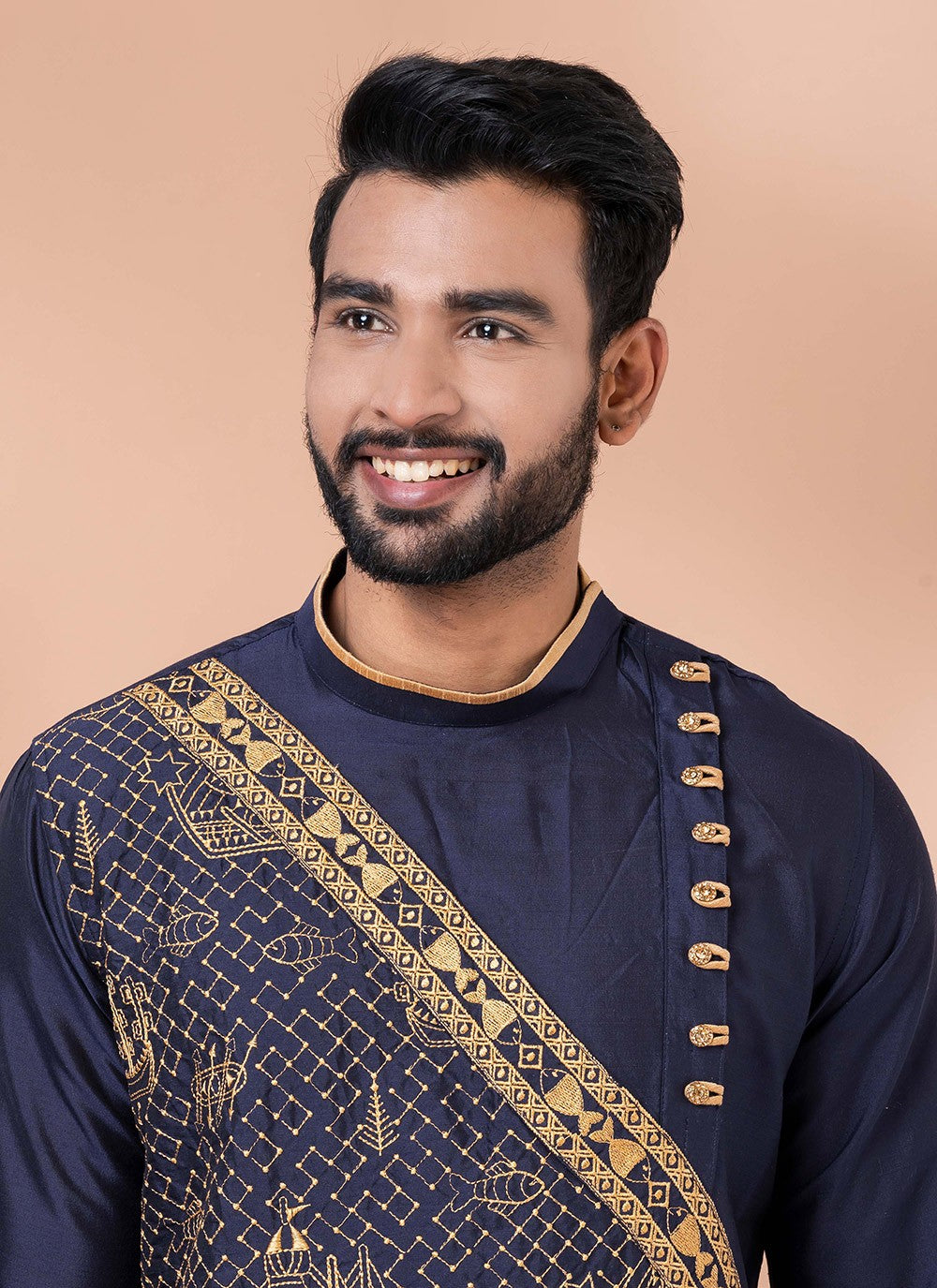 Embroidered Viscose Navy Blue Dhoti Kurta - M8293