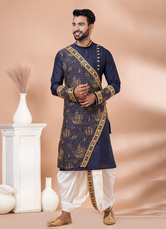 Embroidered Viscose Navy Blue Dhoti Kurta - M8293