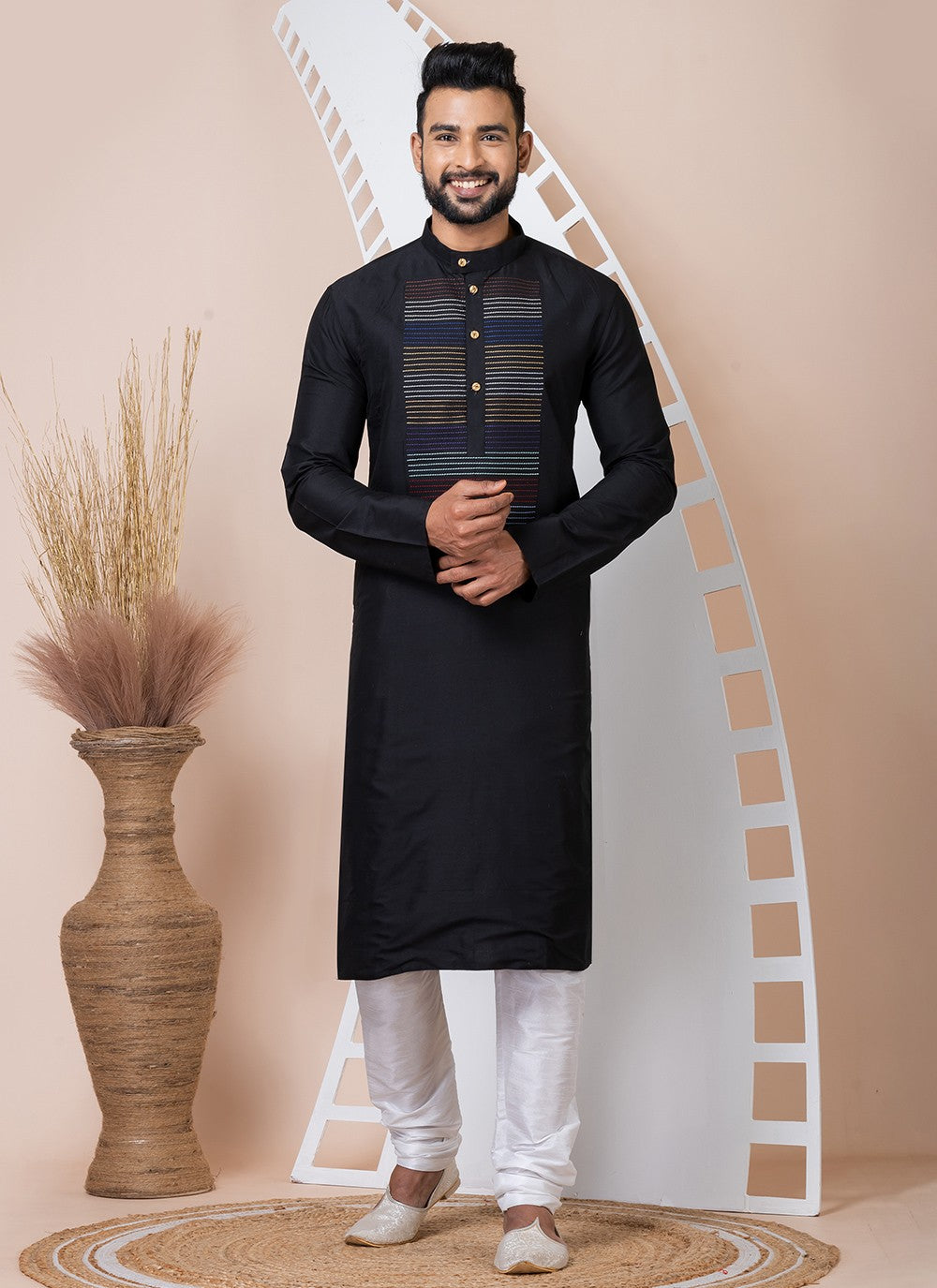 Embroidered Viscose Black Kurta Pyjama - M8558