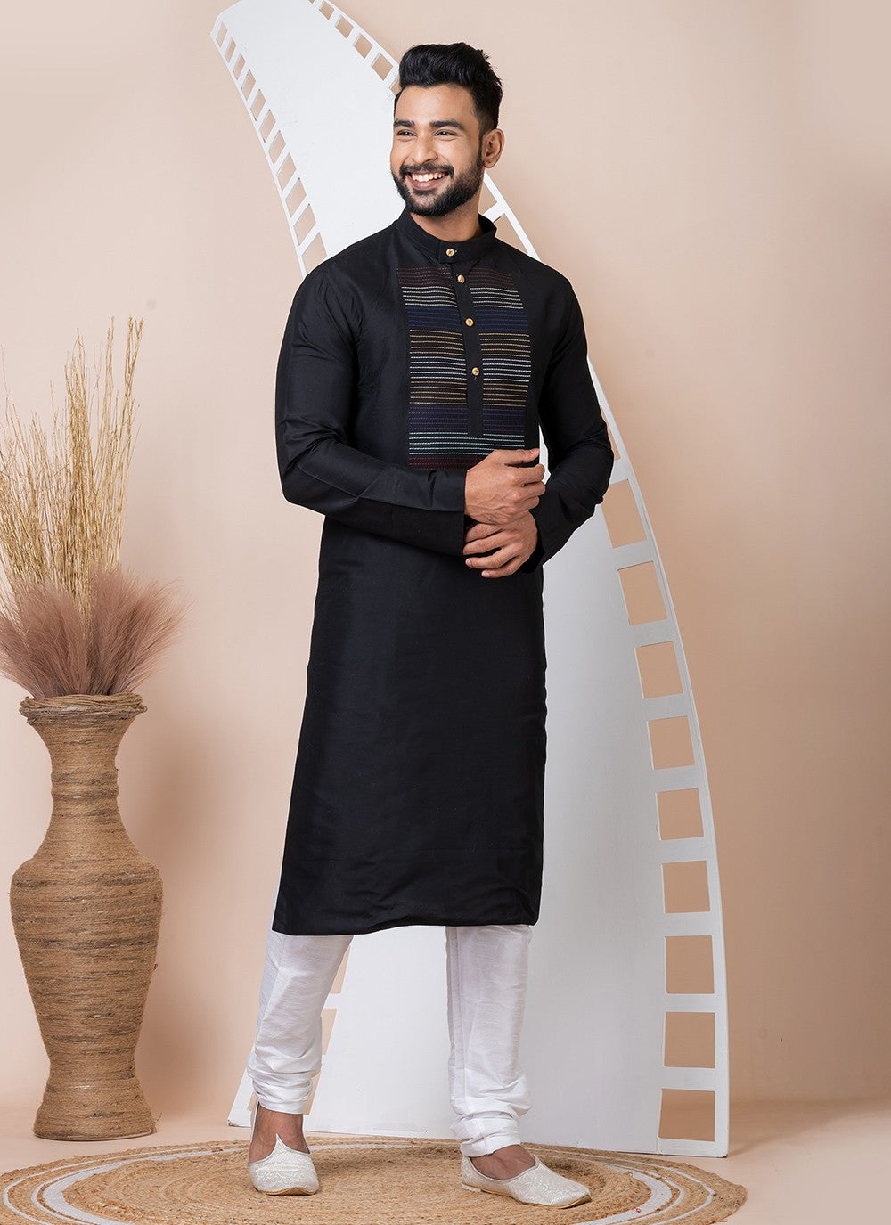 Embroidered Viscose Black Kurta Pyjama - M8558