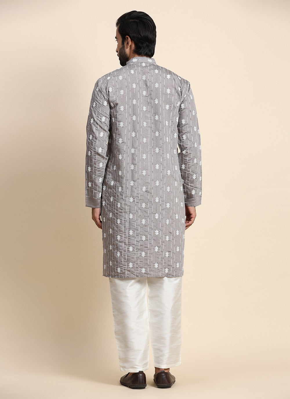 Embroidered Rayon, Viscose Grey Kurta Pyjama - M8446