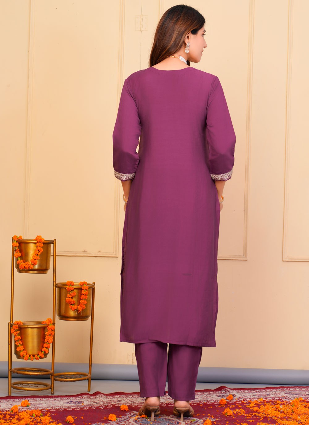 Embroidered Chanderi Pant Style Suit - T4854