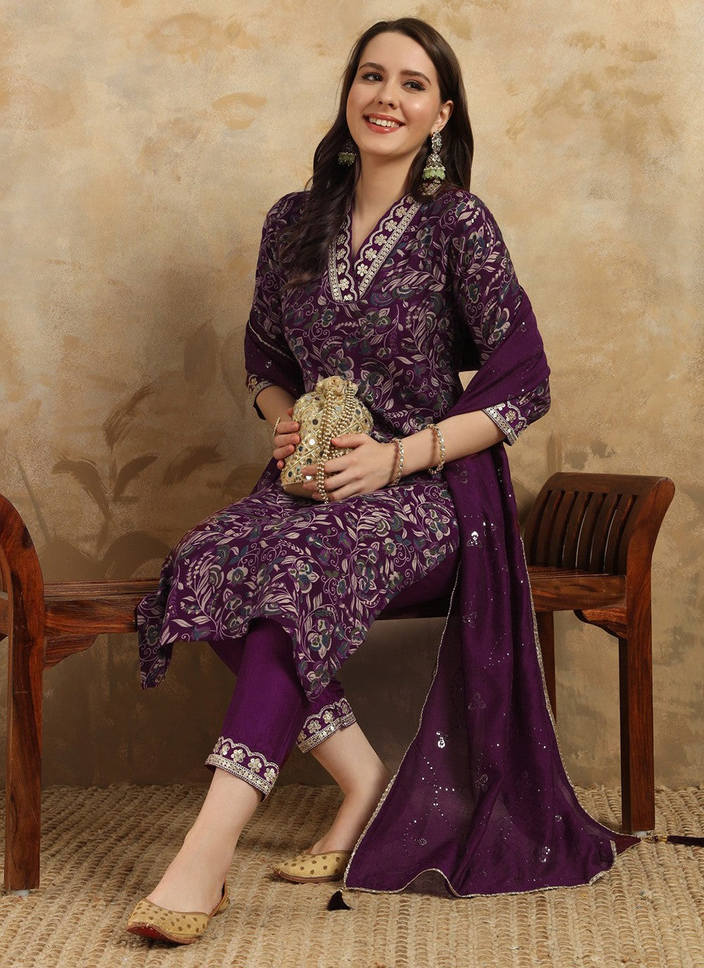 Chanderi , Viscose Pant Style Suit - T3424